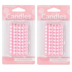 24 Creative Converting Cake Candle, 2.25", Classic Pink Polka Dot (2x 12)‎
